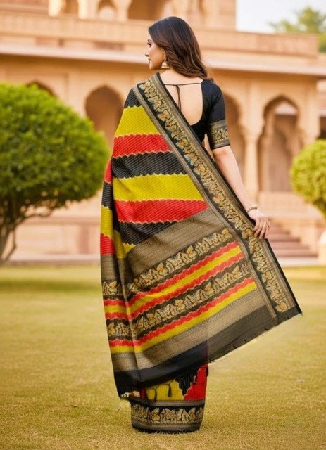 Generic Women's Silk Kalamkari Printed Saree With Unstitched Blouse - 5.5 Mtr (Multicolor) - Image 3