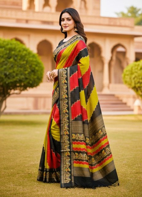 Generic Women's Silk Kalamkari Printed Saree With Unstitched Blouse - 5.5 Mtr (Multicolor) - Image 4