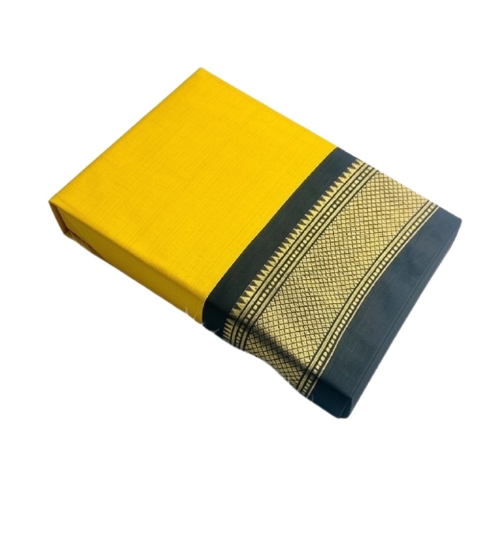 Generic Women's Cotton Silk Solid Saree With Unstitched Blouse - 5.5 Mtr (Yellow-Black) - Image 2