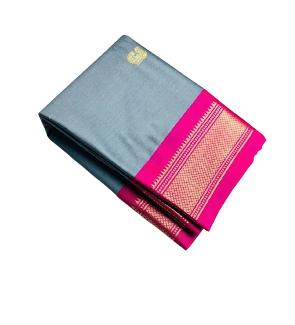 Generic Women's Cotton Silk Solid Saree With Unstitched Blouse - 5.5 Mtr (Grey-Pink) - Image 2