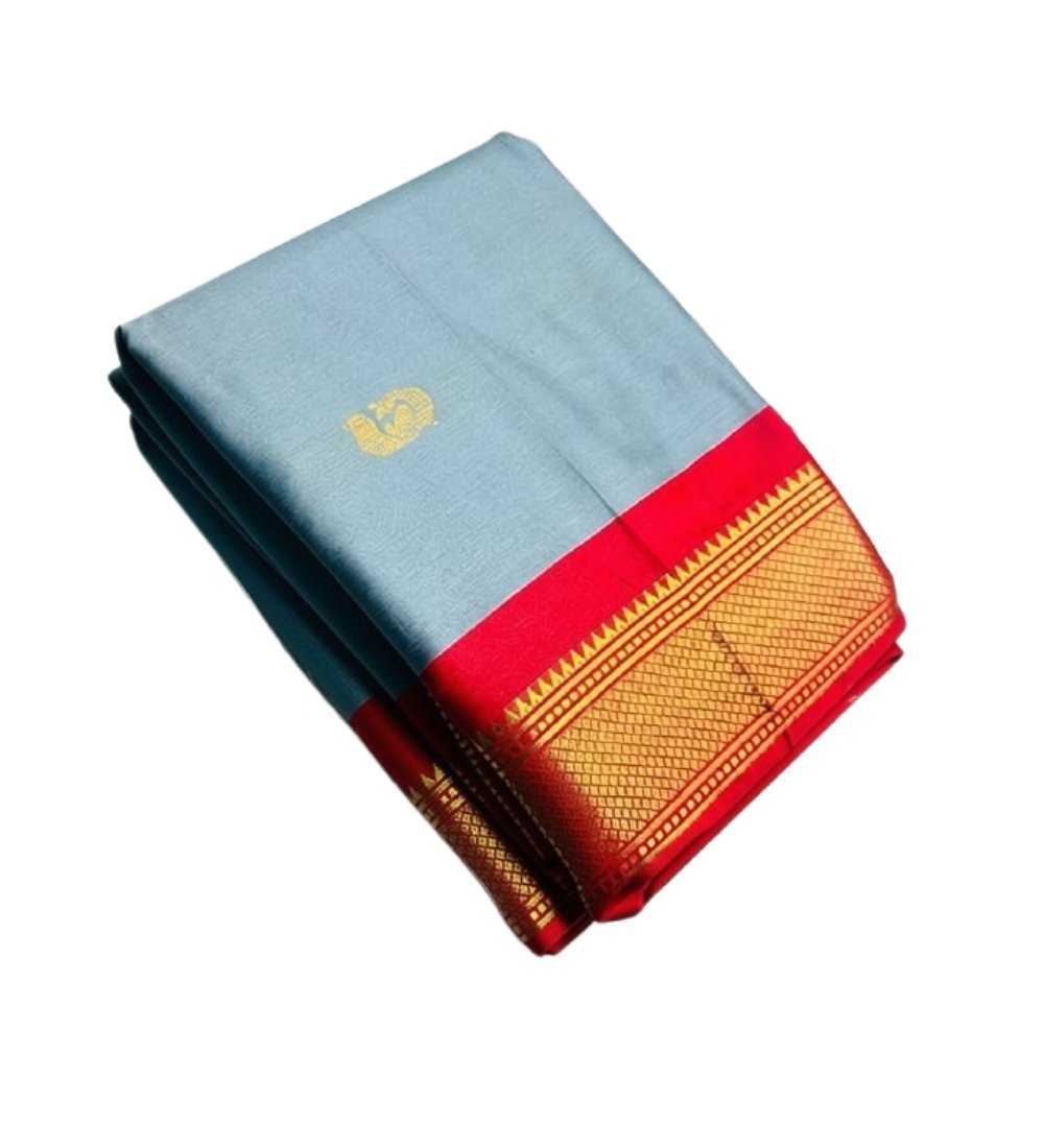 Generic Women's Cotton Silk Solid Saree With Unstitched Blouse - 5.5 Mtr (Grey-Red) - Image 2