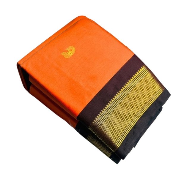 Generic Women's Cotton Silk Solid Saree With Unstitched Blouse - 5.5 Mtr (Orange-Brown) - Image 2