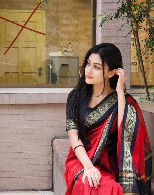 Generic Women's Linen Striped Saree With Unstitched Blouse - 5.5 Mtr (Red-Black) - Image 4