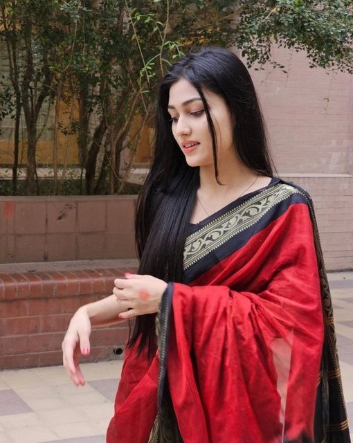 Generic Women's Linen Striped Saree With Unstitched Blouse - 5.5 Mtr (Red-Black) - Image 5