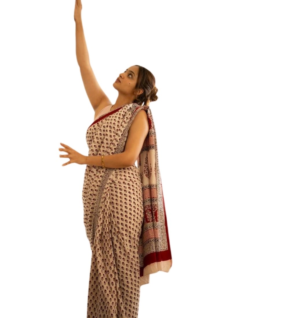 Generic Women's Linen Printed Saree With Unstitched Blouse - 5.5 Mtr (Off White) - Image 2