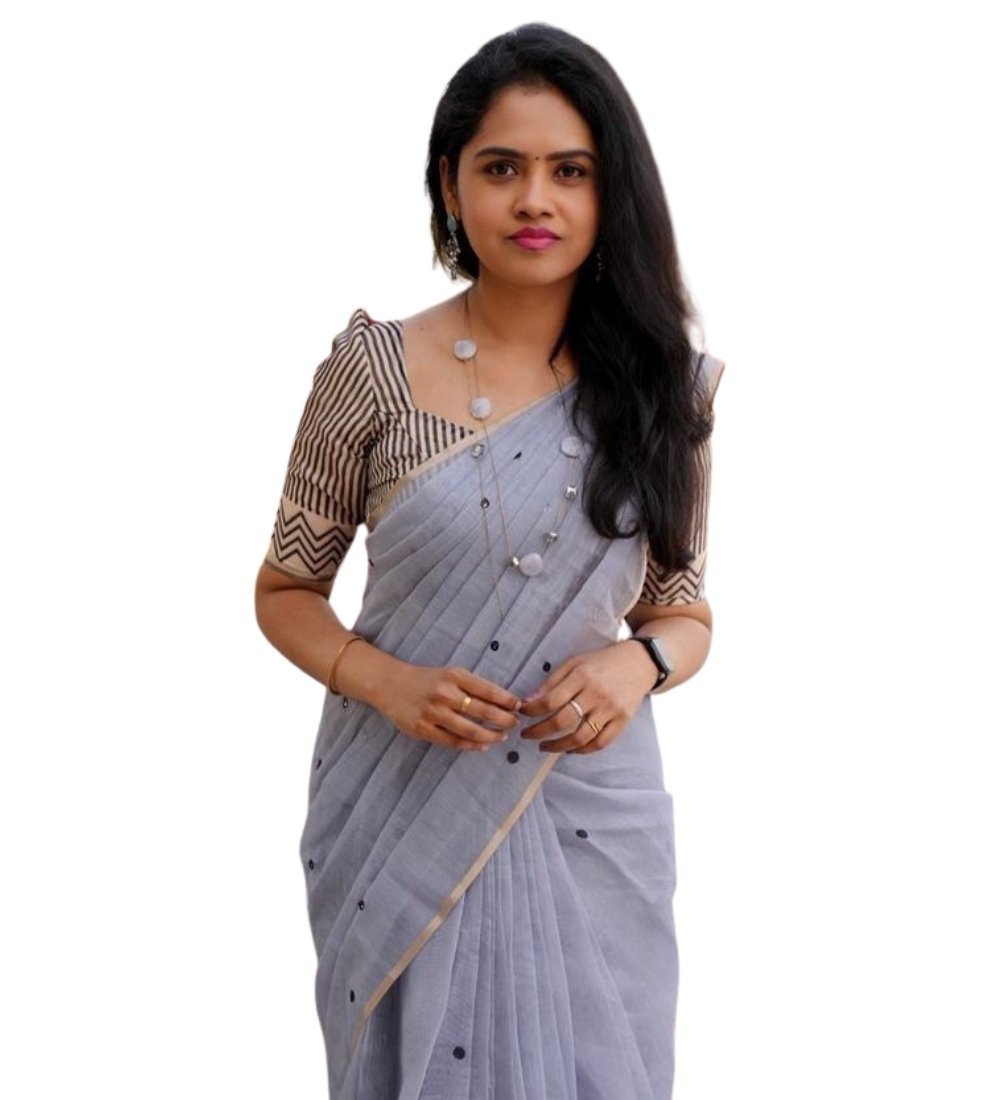 Generic Women's Linen Striped Saree With Unstitched Blouse - 5.5 Mtr (Grey) - Image 2