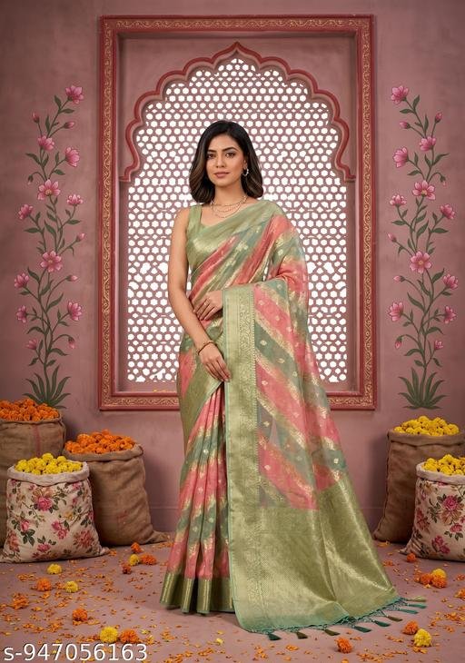 Rekha Maniyar Women's Mehendi Silk Cotton Woven Tie & Dye Style Printed Saree With Blouse Piece