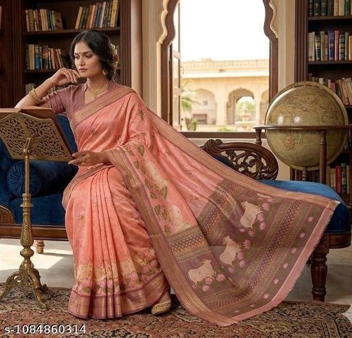 Dola Silk Jacquard Border Daily Wear Flower Printed Saree with Blouse Piece - Image 3