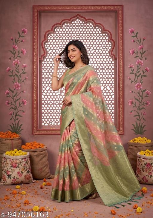 Rekha Maniyar Women's Mehendi Silk Cotton Woven Tie & Dye Style Printed Saree With Blouse Piece - Image 2