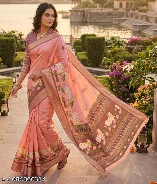 Dola Silk Jacquard Border Daily Wear Flower Printed Saree with Blouse Piece - Image 4