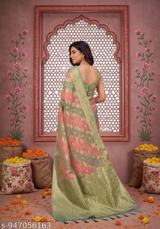 Rekha Maniyar Women's Mehendi Silk Cotton Woven Tie & Dye Style Printed Saree With Blouse Piece - Image 3